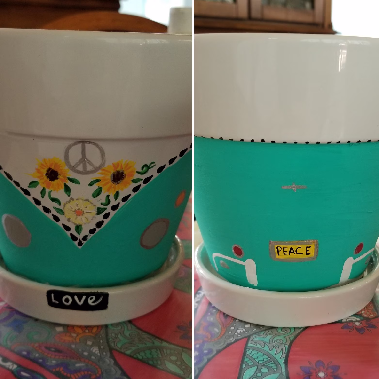 Hand Painted Terra Cotta Pot; Summer Of Love Collection - Nsv; Peace & Bus