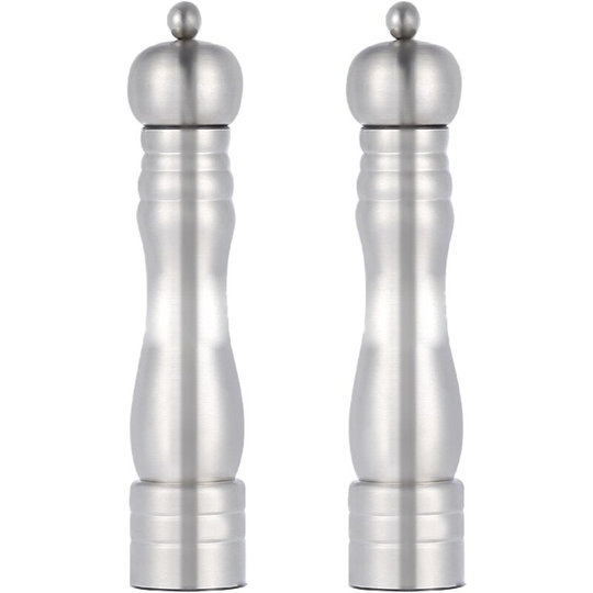 2-Piece Stainless Steel Salt and Pepper Mill Set with Ceramic Adjustable Grinder, Traditional Design