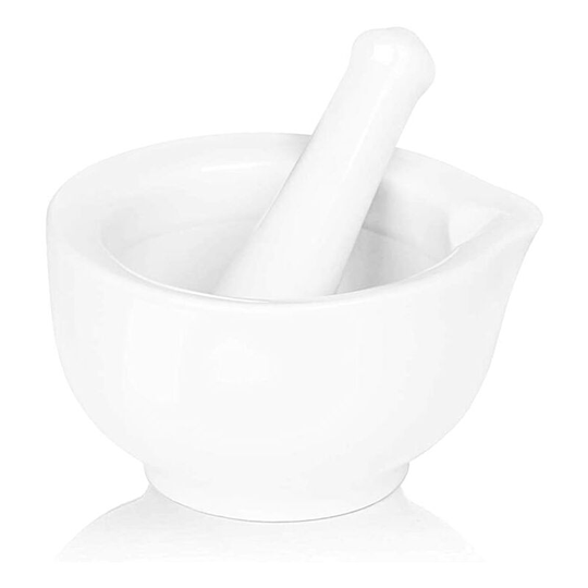 Porcelain mortar and pestle, ceramic herb grinder, 3.3 inch white