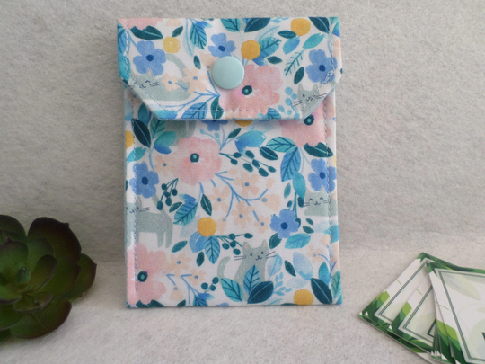 Kitty Floral - Multi-Purpose Fabric Mini Pouch Birth Control Case, Business Card Holder Ready To Ship, Free Standard Us Shipping