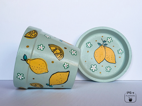 Lemon Pot | Hand Painted Planter Succulent Pots Terracotta Pots Clay Pot