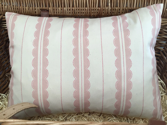 Peony & Sage Organic Cotton Cushion Cover in Scallop Ticking Jolie Stipe Chalk Pink
