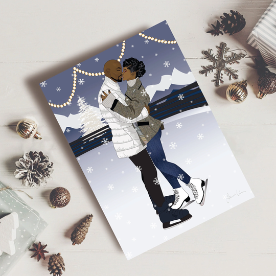 Christmas Card, Black Couple, Ice Skaters, Afrocentric Festive Cards, Seasons Greetings