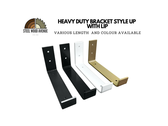 2x Powder Coated Heavy Duty Shelf Brackets Style Up With Lip, Screws Included, Colourful Metal Shelving Hardware, Solid Brick Masonry Wall