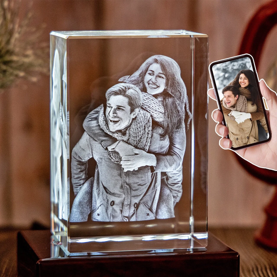 3Dl Personalized Gift, Seasonal Decor, Anniversary Holiday Picture, Christmas Decor | 3D Photo Crystal Rectangle Laser Gifts