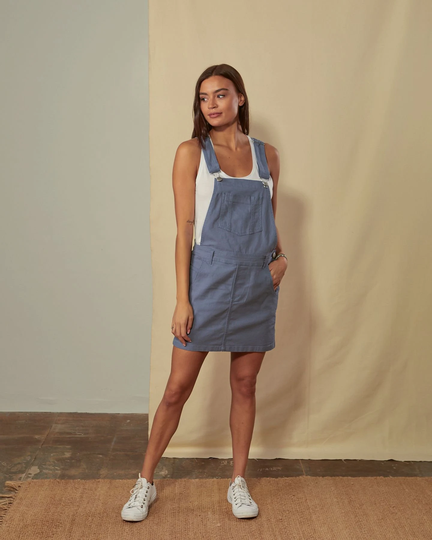 Cicely Organic Cotton Dungaree Dress - Teal
