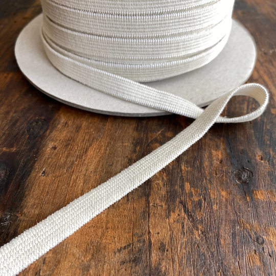 9.5mm Ecru Organic Elastic, Gots Soft Cotton Eco 3/8