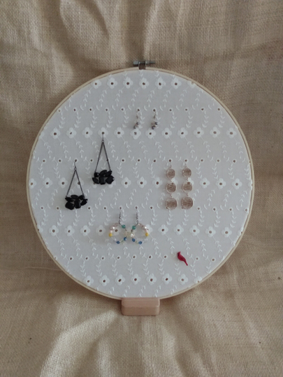 Sale Large Embroidery Hoop Jewelry Organizer, Eyelet White Lace, Gift For Women Women, Boho Earring Display, X Rack 14
