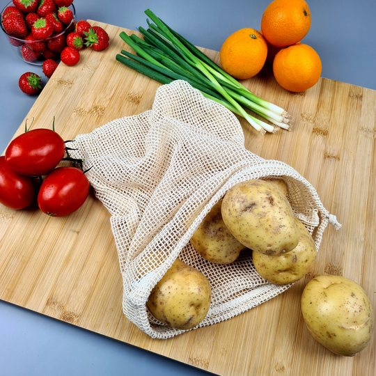 Grocery Bag Large - 38x32cm Reusable Fruit, Veg & Produce Organic Cotton Mesh Eco Friendly