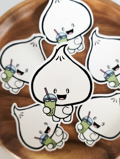 Green Tea Boba Bao Sticker | Dumpling, Bun, Siopao Filipino Cute Bubble Tea Green Matcha Boba Lover Tapioca Dumplings