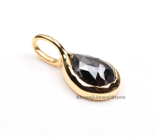 Salt & Pepper Diamond Pendant | Minimalist Pear Shape Galaxy For Necklace J0076