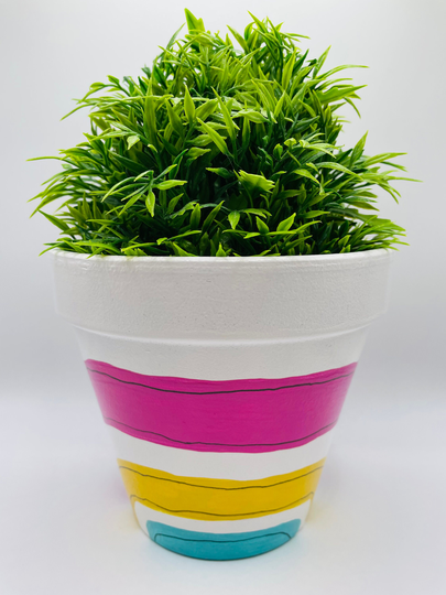 Totally Hand Painted Plant/Flower Pot, Funky Colourful Retro Stripes, Home & Gift Ideas
