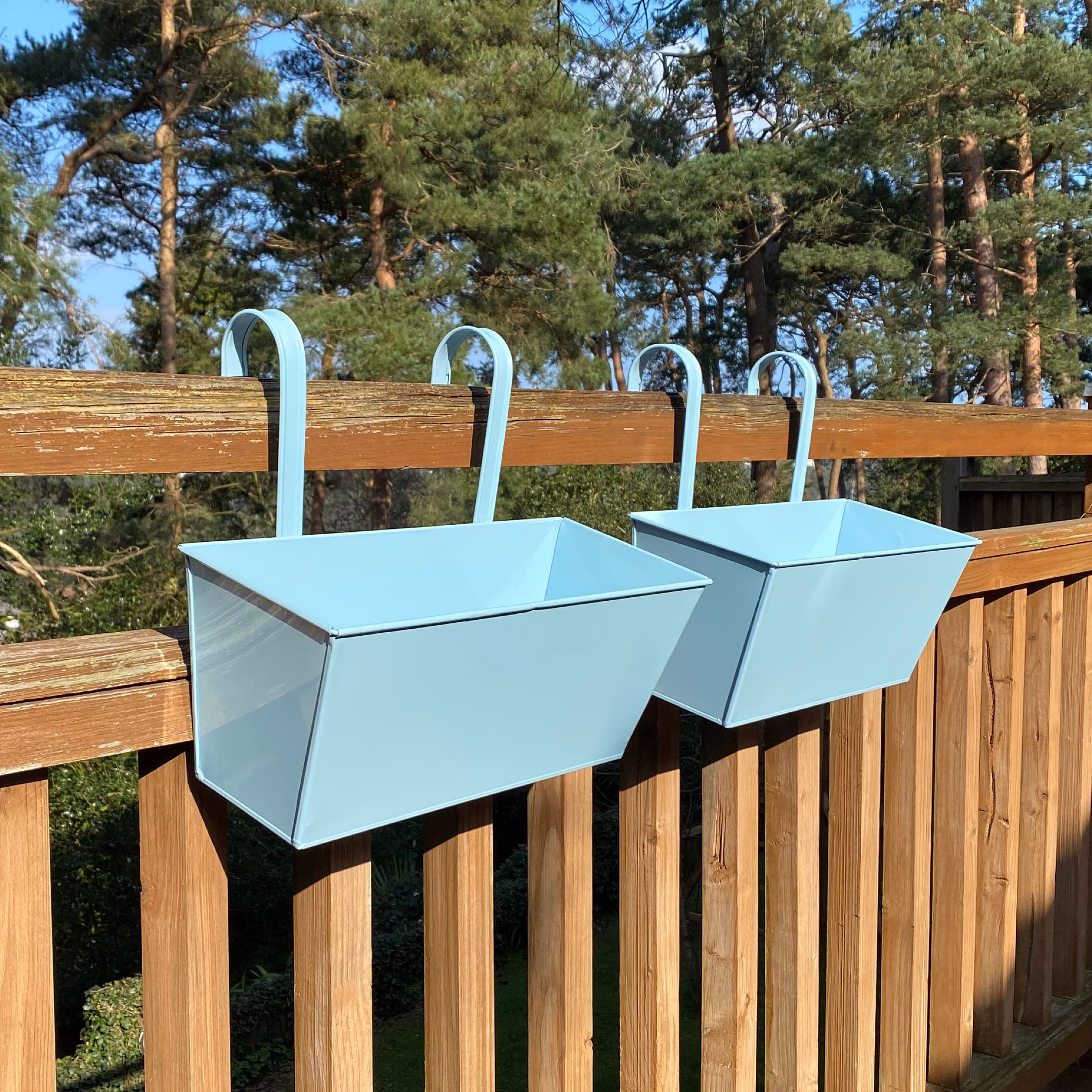 Duck Egg Blue Balcony Hanging Planters | Set Of 2