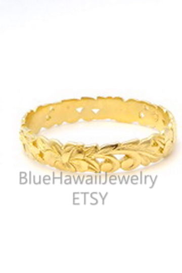 3mm Hawaiian Heirloom Princess Carved Hibiscus Flower Scallop Edge Cutout Ring Jewelry