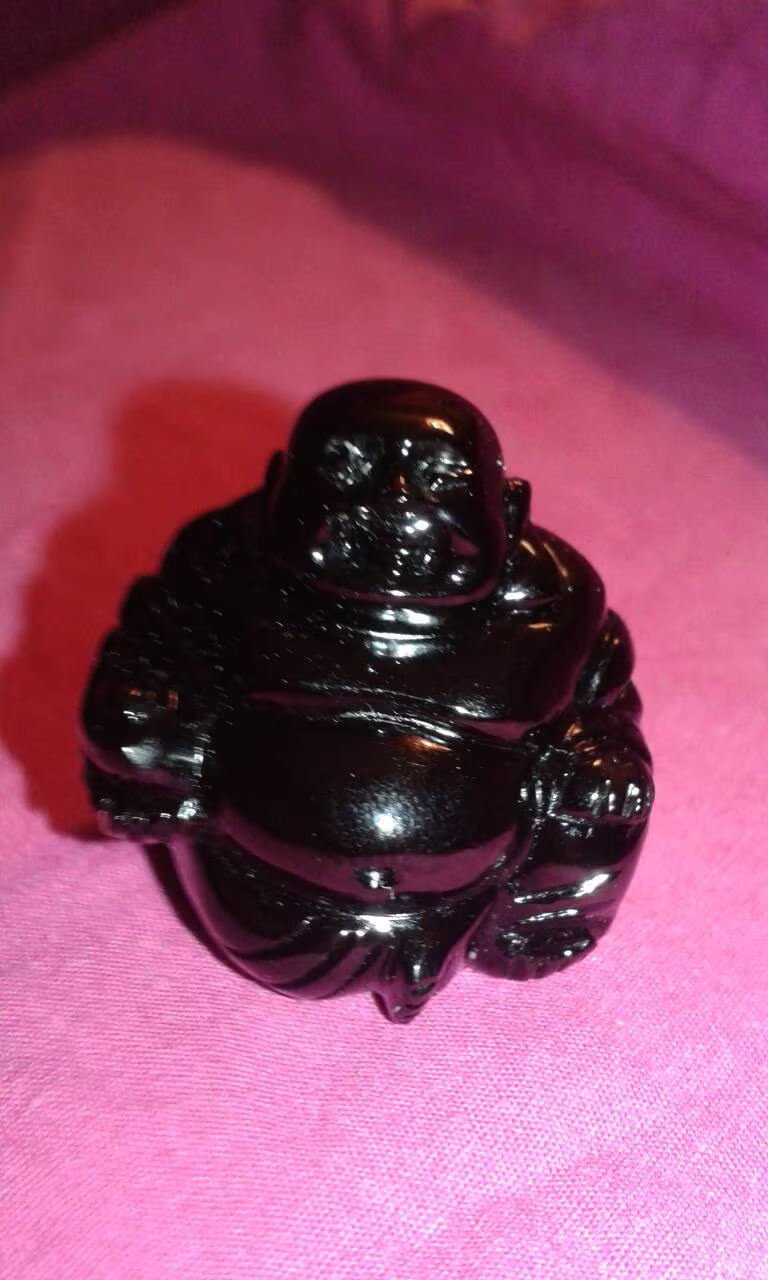 Massive Meteorite - 79.23Ct Tektite Space Glass From Sky Carving Maitreya Buddha in Seated Position Buddhist Zen Organic Objet D'art