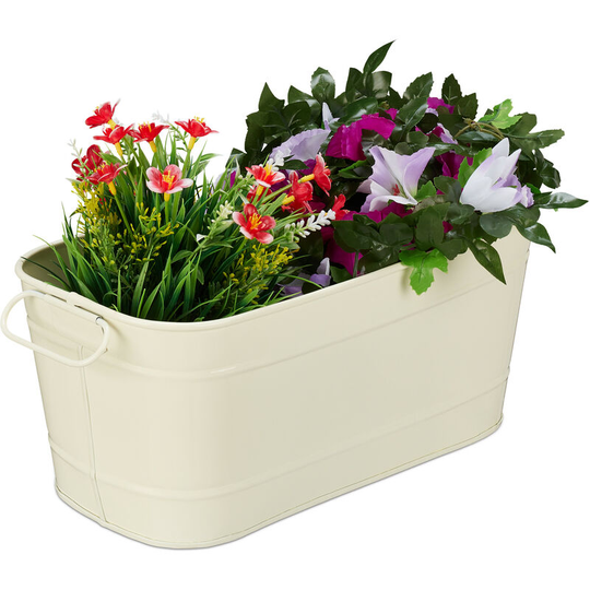 Flower Planter, for Garden, Balcony & Indoors, for Planting, Vintage Look, Metal, HxWxD: 16x38x19 cm, Cream - Relaxdays