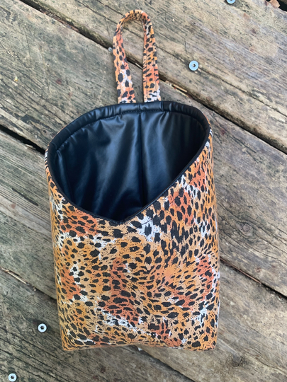 Fabric Hanging Basket in Animal Print, Faux Leather Basket, Small Toy Storage, Kitchen Organizer, Cosmetics Holder, Gift