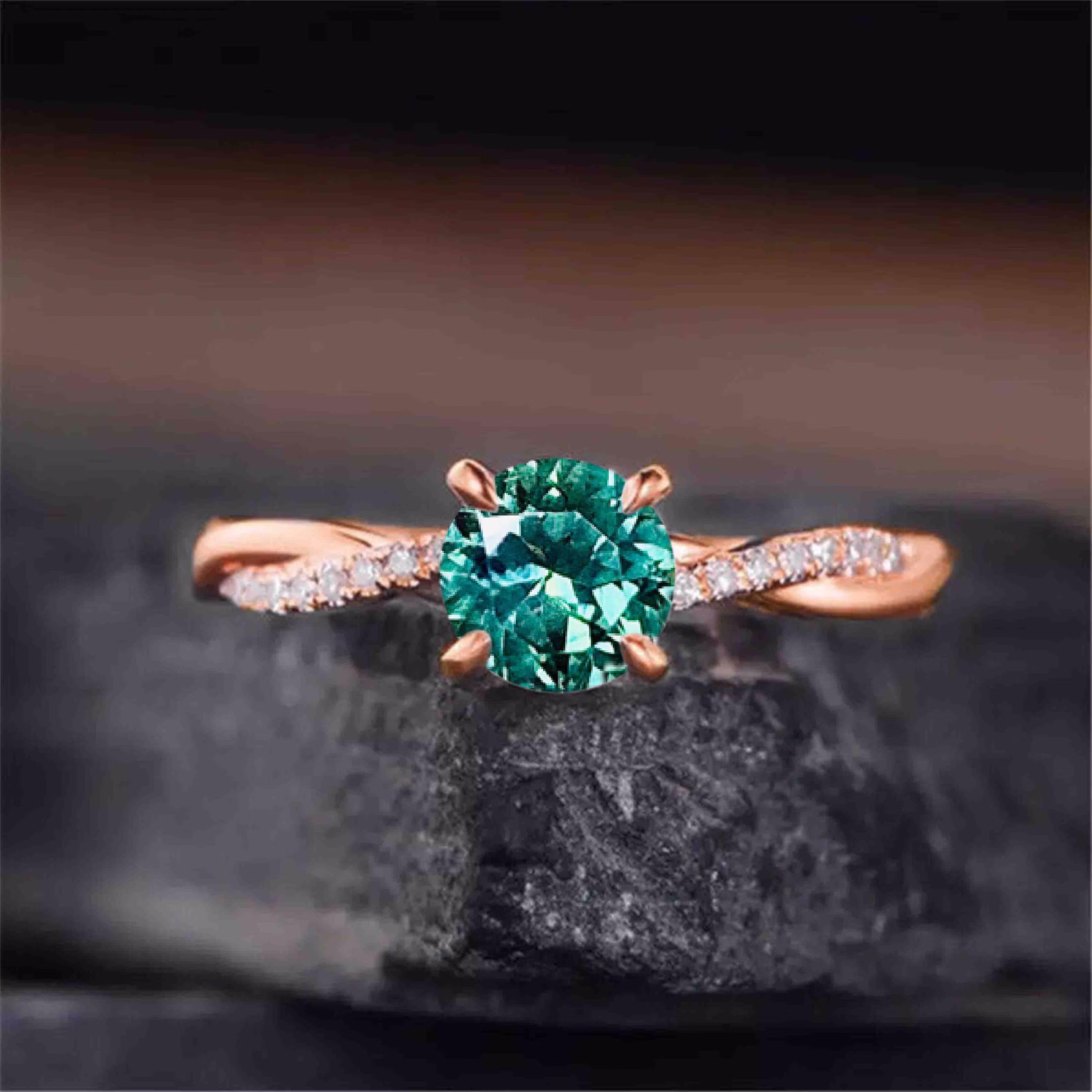 Salt & Pepper Diamond Wedding Engagement Ring | Channel Setting Bridal Round Cut Green Sapphire Rose Gold