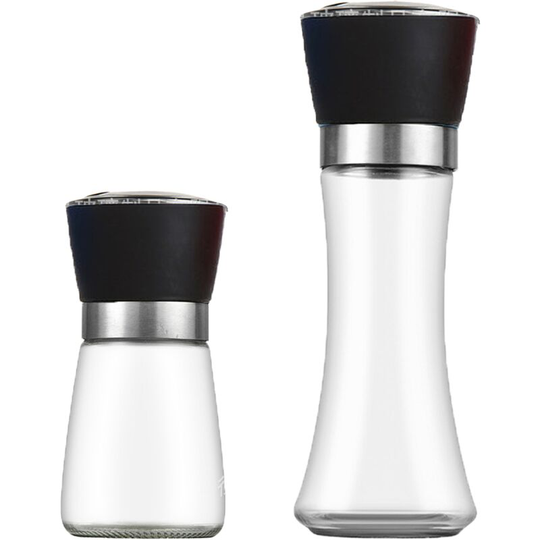 Stainless Steel Salt and Pepper Grinder,Adjustable Stainless Steel and Glass Salt & Pepper Mill Set of 4 Short black + high black