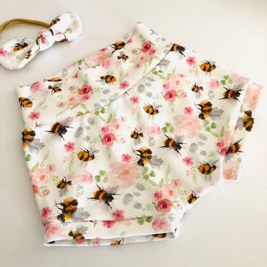 Bee High Waisted Bummies, Organic Diaper Cover, Baby Bloomers, Got's Bummies, Shorties, Baby/Toddler Shorts