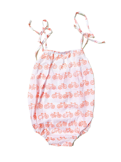 Cotton Romper, Organic Baby Girl Handmade Baby Romper, Bicycle Trendy Clothes, Summer Fashion Girl Romper