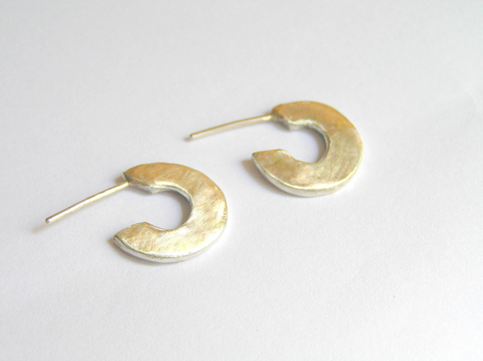 Fluid & Organic Solid Silver Hoop Earrings. Rustic Everyday
