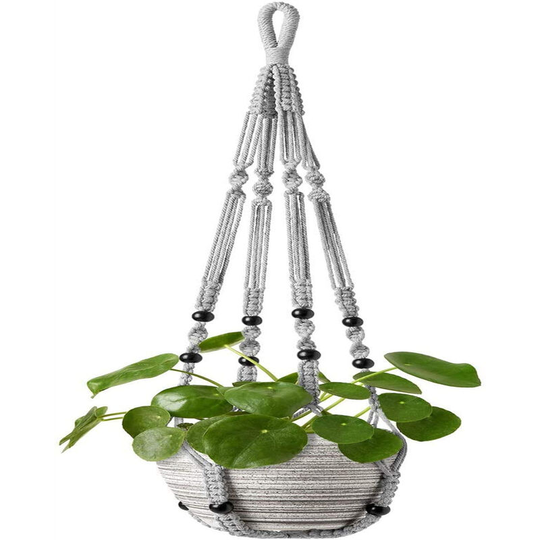 Kartokner - 2 pieces Macrame Plant Hanger Indoor Hanging Planter Basket with Wood Beads Decorative Flower Pot Holder No Tassels for Indoor Outdoor