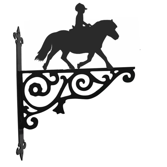 Shetland Pony & Rider Ornamental Hanging Bracket - Contemporary Basket Wall Mounted Decorative Garden Black