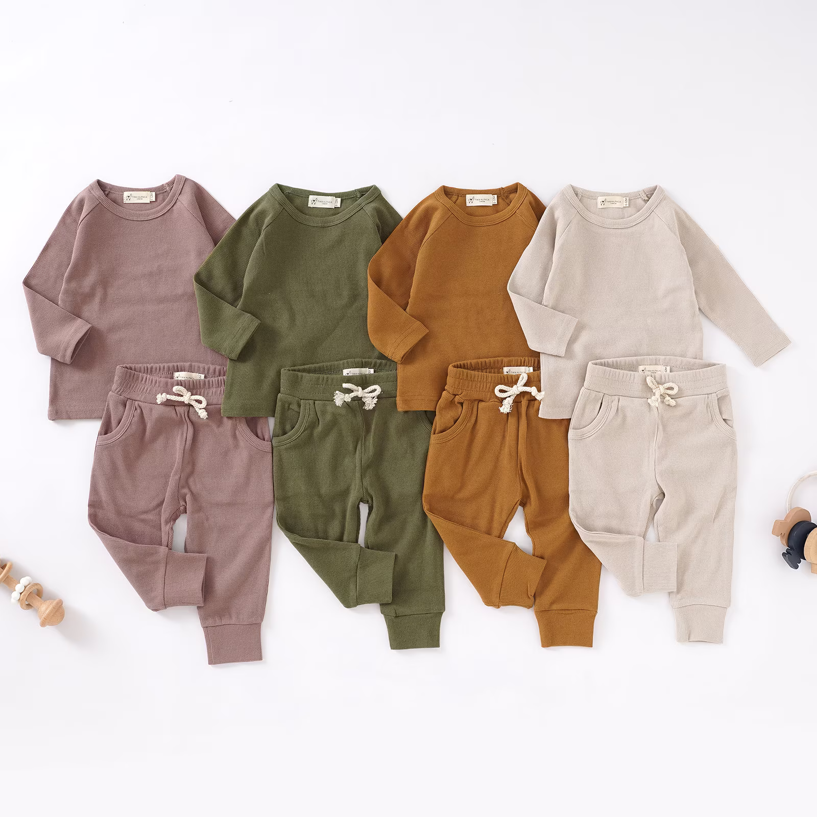 Tiny Alpaca | Organic Natural Cotton Baby Outfit 0-2 Years Gender Neutral Ribbed Pyjamas Set Shower Gift Autumn Collection