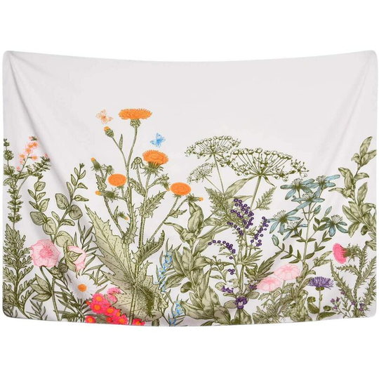 Colorful Floral Plants Tapestry Vintage Herbs Tapestry Wild Flowers Tapestry Wall Hanging Nature Scenery Tapestry for Living Room Bedroom-59.1" x