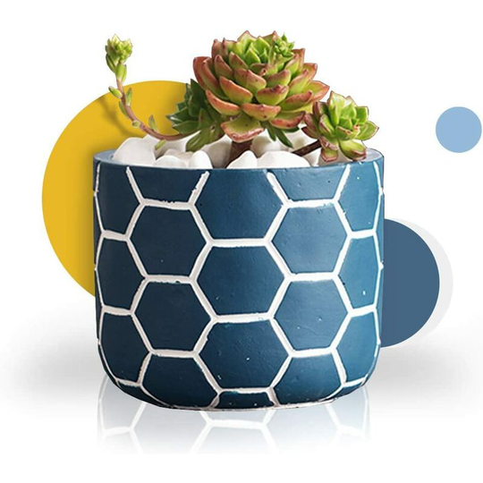 Echoo - Flower Plant Pot - 4.7' Small Cement Pots with Drain Hole Modern Decorative for Indoor Planters