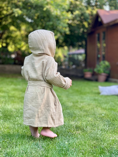 Natural Dye, Hooded Baby Bathrobe, Children Dressing Gown, Summer Clothes, Kids Kimono, Child Bath Towel, Clothing, Pomegranate