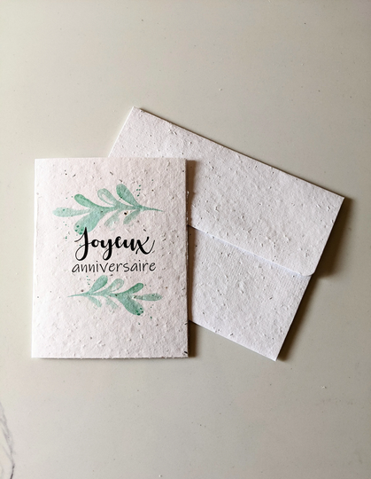 Plantable Card Envelope Wild Flower Seed, Birthday Card, Watercolor Plant Frame On White Seed Paper, Anniversary Happy Wishes