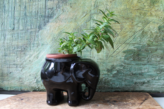 Elephant Planter Hjo Vase Guldkroken Hjo Ceramic Black Glaze Swedish Retro Art Pottery Animal Figurine, Handmade Midcentury Marta Grunditz