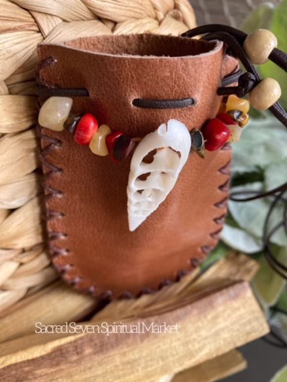 Leather Pouch, Arrow Head Spiritual Bag, Crystal Medicine Metaphysical Tools