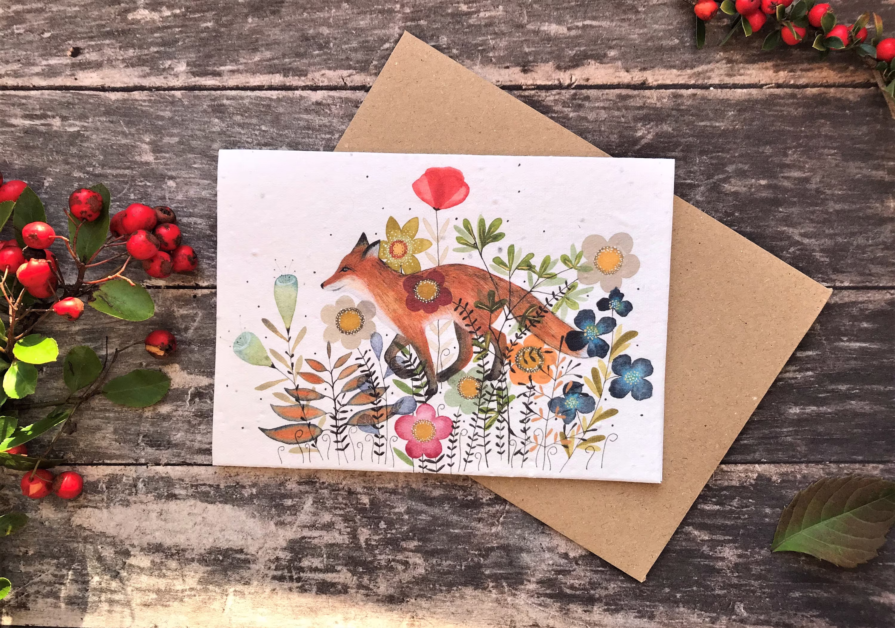 Plantable Seed Paper Birthday Card, Blank Inside, Autumn Card, Fox Cards, Card , Flower Card, Woodland Animals.happy Cards