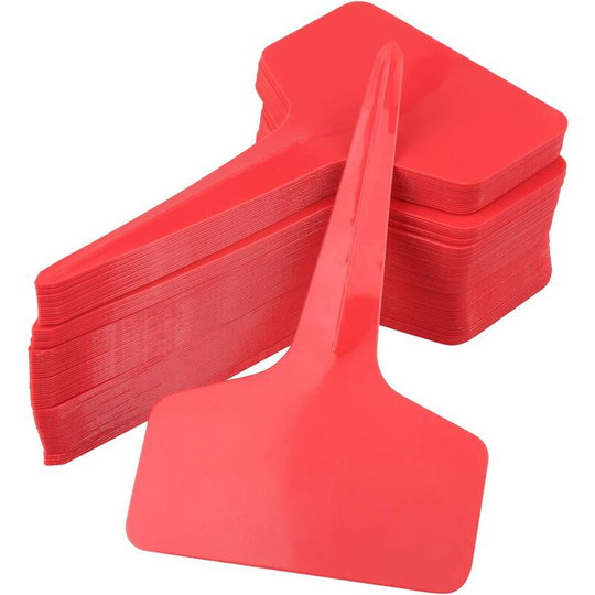 Gift - 100 Plastic Labels for Plants and Vegetables Red 6 x 10 cm