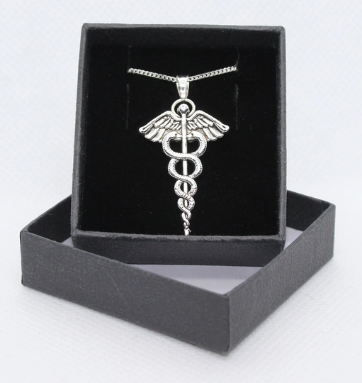 Medical Caduceus/Doctor Nurse Hospital Nhs - Sterling Silver Curb Chain Necklace With Tibetan Pendant Charm