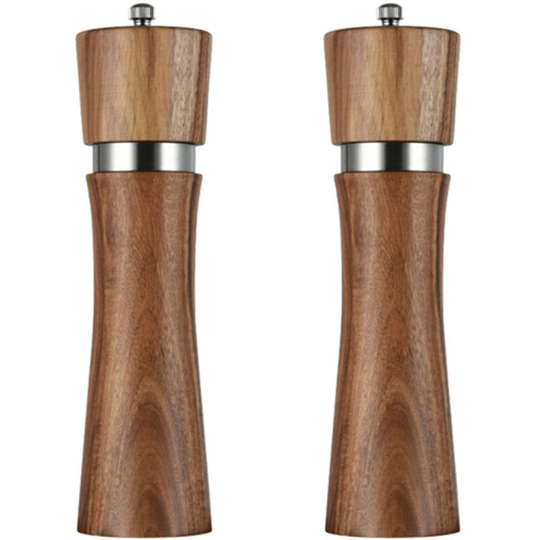 Salt and Pepper Grinder Set - Wooden Salt and Pepper Shakers Set - Adjustable Coarseness Mill Grinders 8 inch two color boxes