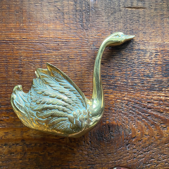 Heavy Brass Vintage Engraved Swan Planter