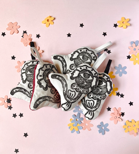 Eye Flower Sachet, Lavender Scented Sachet, Flower Handprinted Ornament, Totem, Valentine's Day