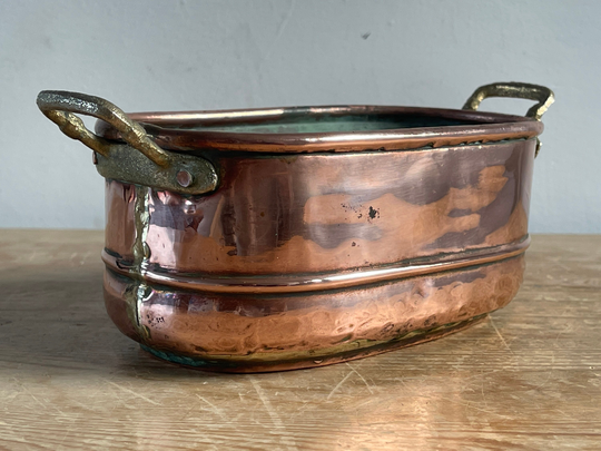 Antique French Copper Small Jardiniere With Brass Handles