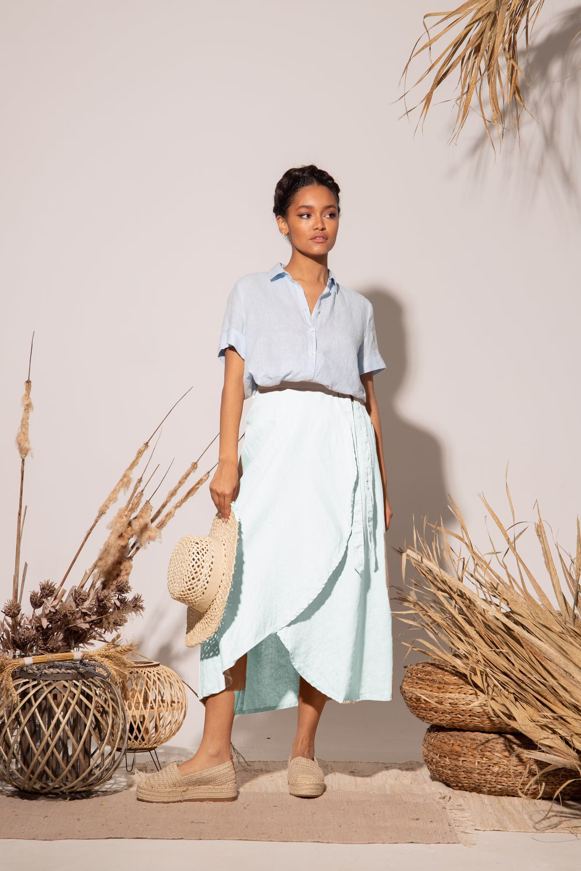 Linen Midi Skirt, Wrap Light Blue Plus Size Clothing, Asymmetrical Linen, Bohemian /Nalah/, Adeptt