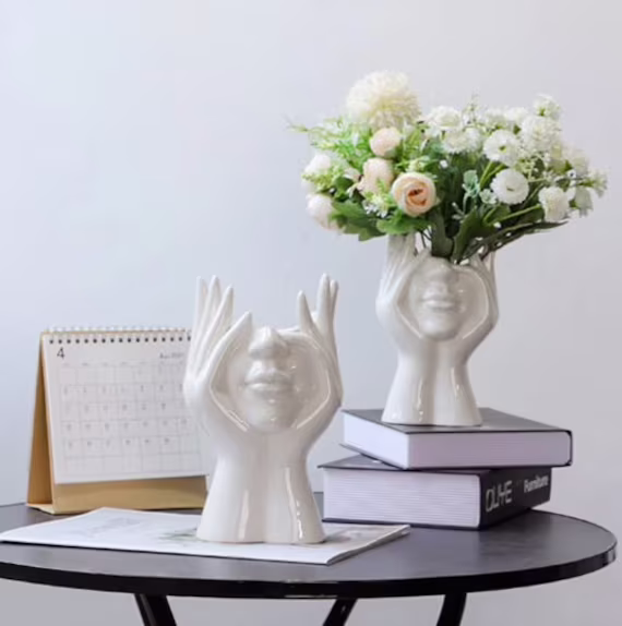 Head Planter Vase Ceramic, Face Planter, Nordic Style Plant Pot, Decorative Home Decor, Greek Sculpture Flower Art Body Pot, Face Planter
