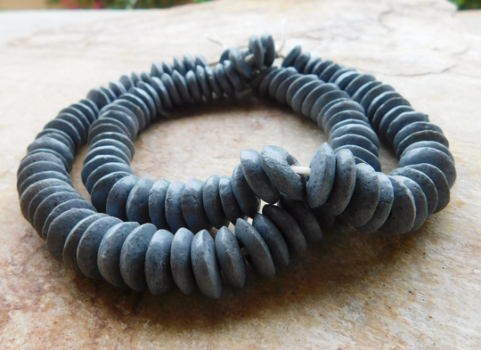 Half String | 55-60 Gray Ashanti Recycled Powder Glass Spacer Beads, Grey African Ethnic Ghana Beads