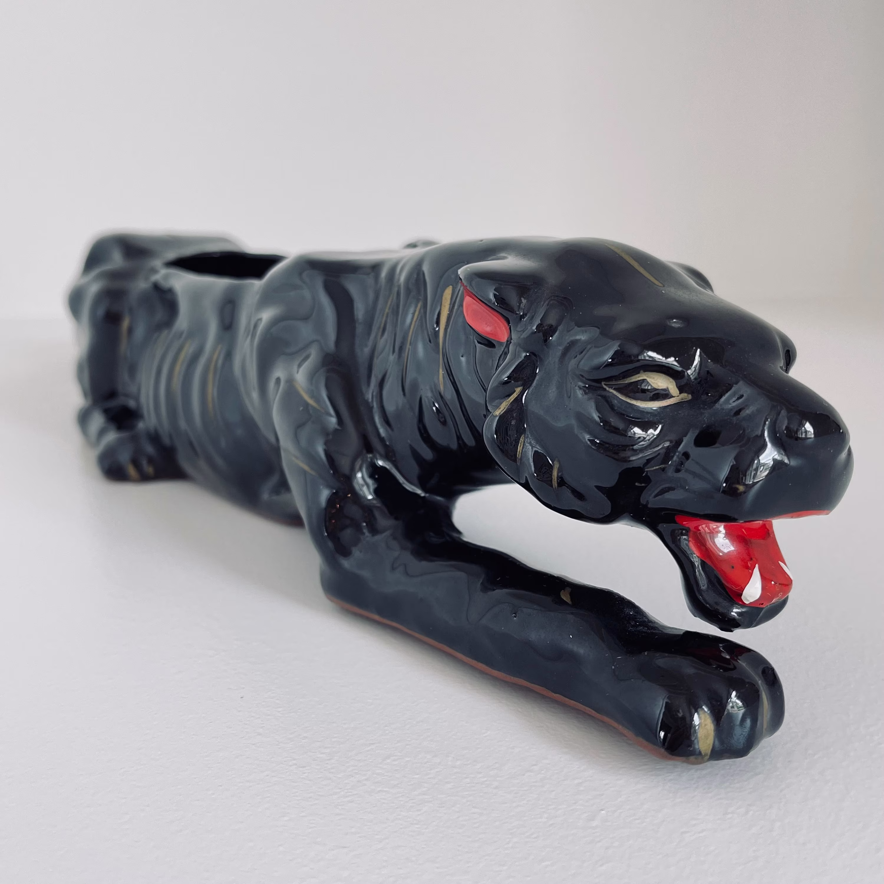 Mcm Black Panther Planter | Japan Redware Vintage Mid-Century Modern