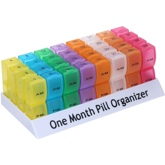 Superseller - Monthly Pill Organizer Container with Popup Open Design 2 Times a Day am pm Compartments Large Section Medicine Holder for Travel