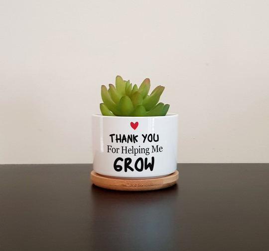 Personalised Planter, Thanks For Helping Me Grow Pot Succulents, Cacti, Custom Message Plant Pot, Gift Teacher, Mom, Dad, Grandma