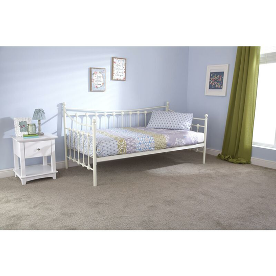 Memphis - 3Ft Single Day Bed Frame Only Steel Ivory Powder Coated Finish Guest Spare Bed