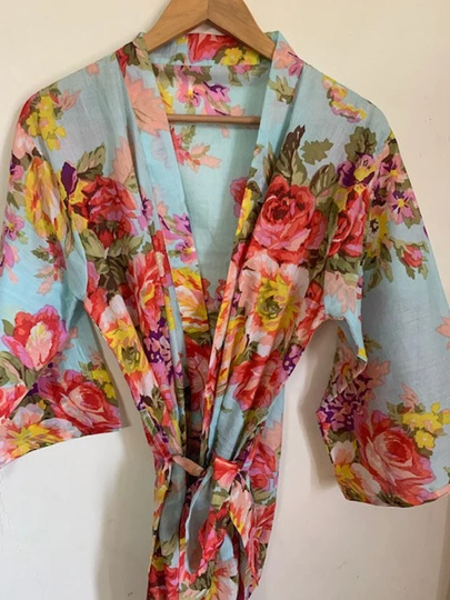 Codea-27, Powder Blue Bridesmaid Robes, Light Robe, Bridesmaids Gift, Getting Ready Robes, Baby Shower, Floral Robes